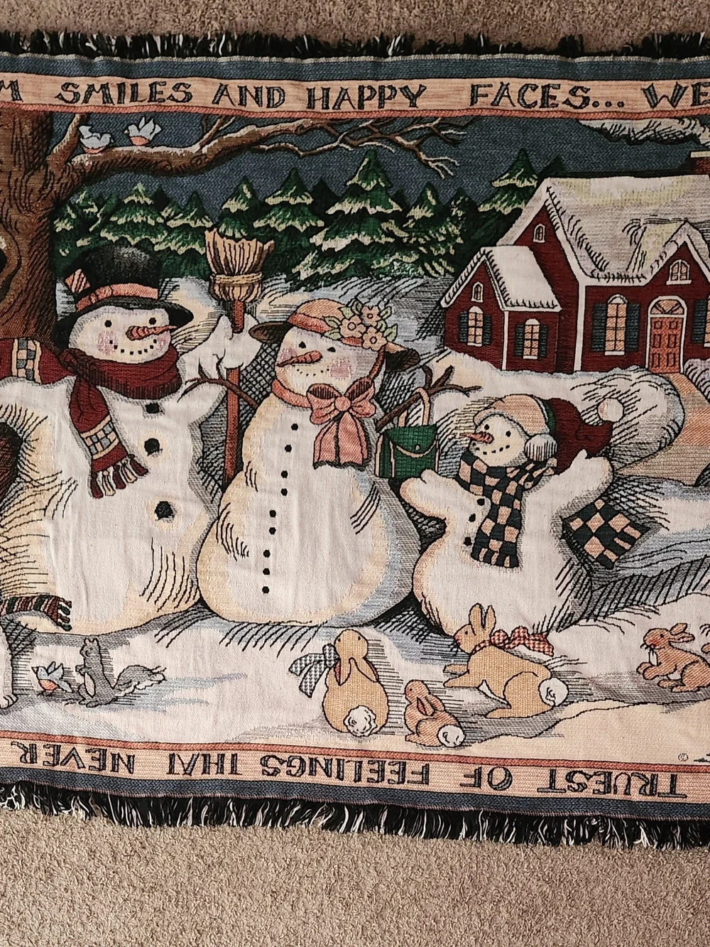 Goodwin Weavers Tapestry Throw Blanket Warm Smiles Vintage Winter Christmas